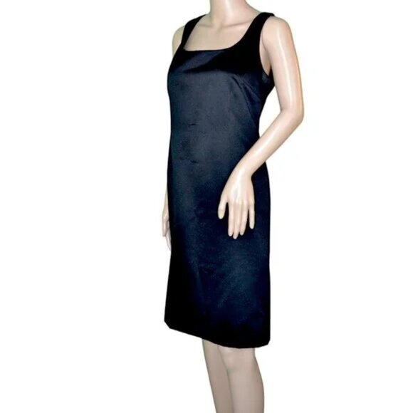 Classic Talbots Black Minimalist Square Neck Midi Scuba Sheath Dress 8 P Petite - Picture 3 of 5